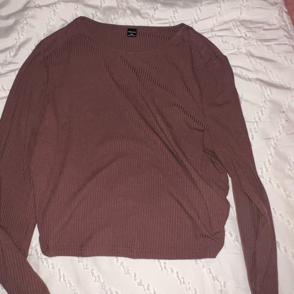 SHEIN Brown Ribbed Long Sleeve Top